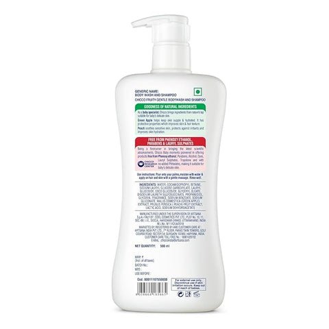 Chicco Baby Moments Gentle Bodywash & Shampoo with Green Apple & Peach, 500ml - Head-to-Toe